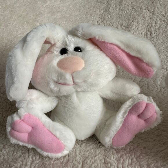 Set of 2 Soft Dreams White Pink Bunny Rabbit with Rattle 8” Easter Spring Plush - Picture 3 of 7